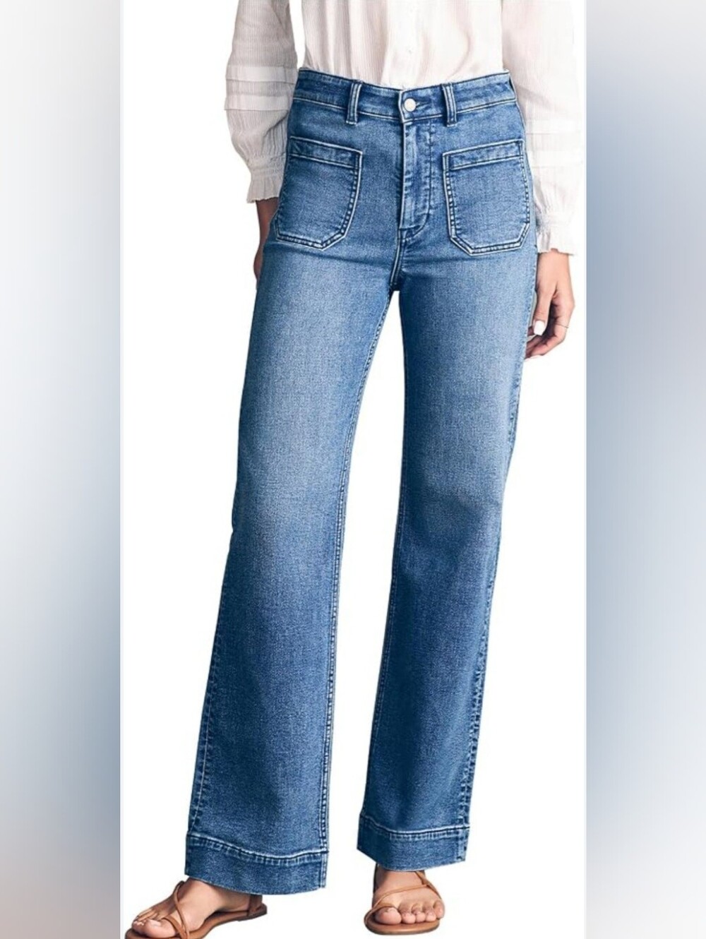 Studio Blue high-rise flare jeans feature a distinct 1970s retro style highlight